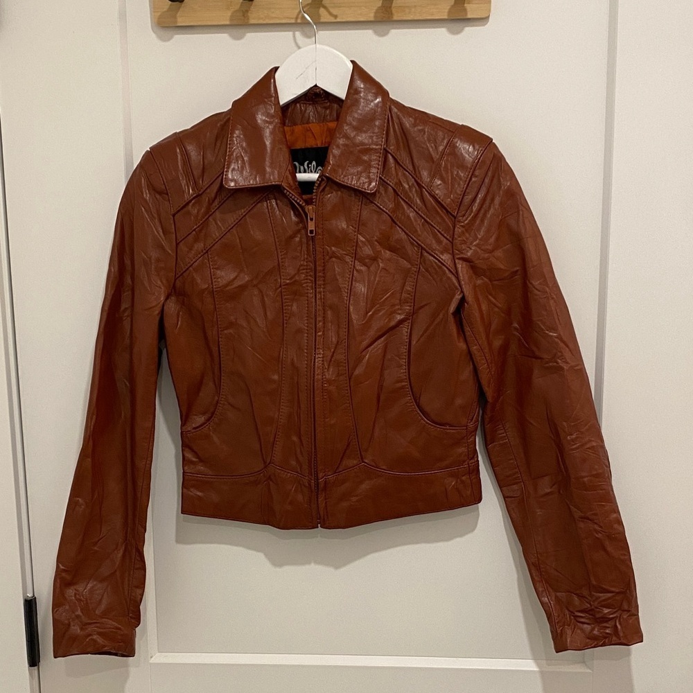Vintage 70s Wilsons Cropped XS Leather Jacket Brown Boho Indie Sleaze Made USA